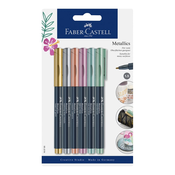 Faber-Castell Маркери, обли, металик, 1.5 mm, 6 цвята в блистер