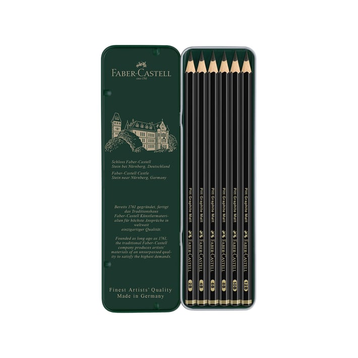 Faber-Castell Моливи Pitt Graphite Matt, чернографитни, 6 броя в метална кутия