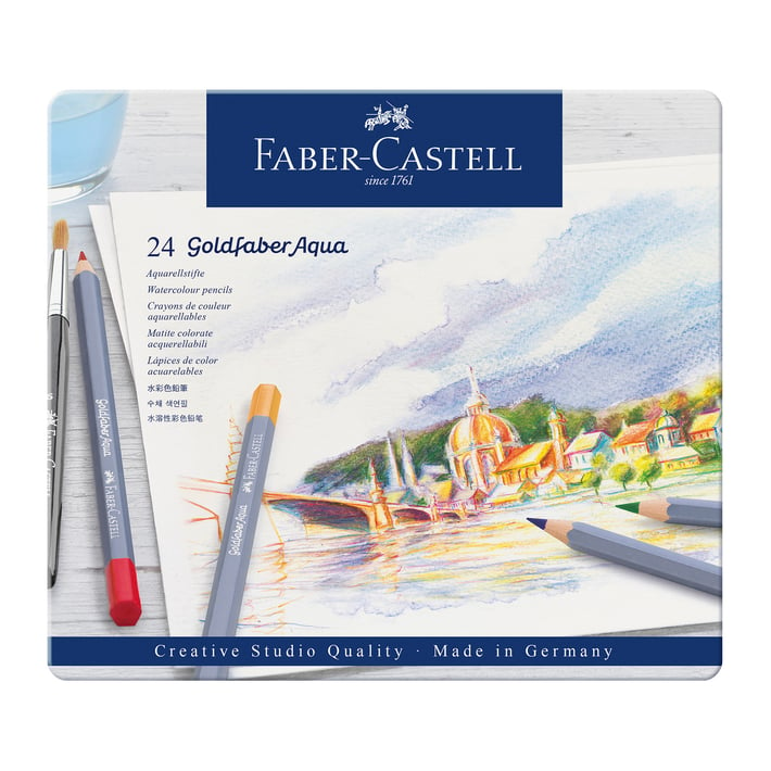 Faber-Castell Акварелни моливи Goldfaber Aqua, 24 цвята, в метална кутия