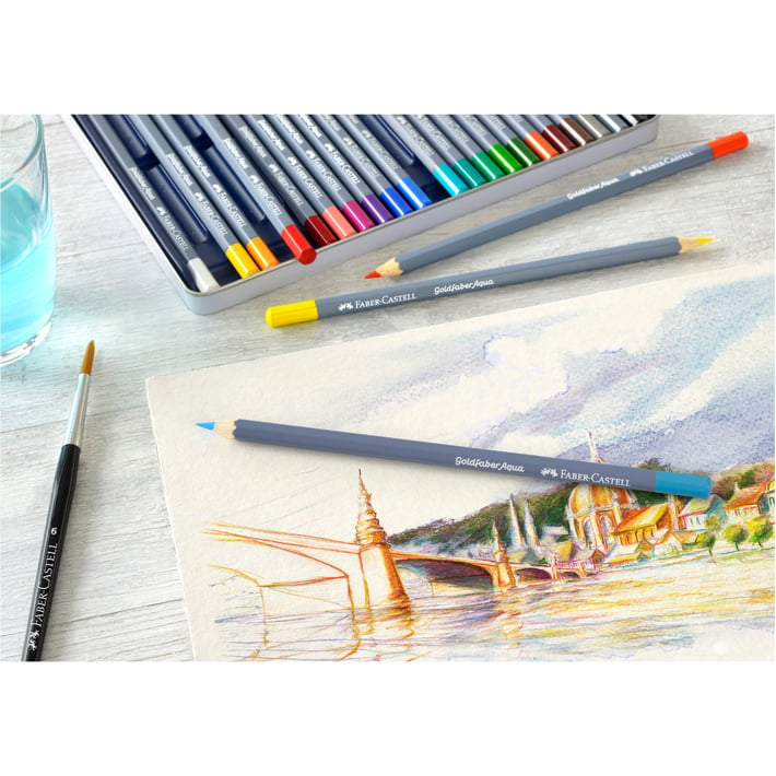 Faber-Castell Акварелни моливи Goldfaber Aqua, 24 цвята, в метална кутия