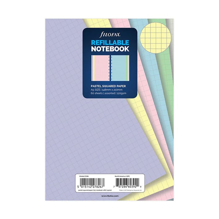 Filofax Пълнител за тефтер Pastel, A5, на квадратчета, цветен