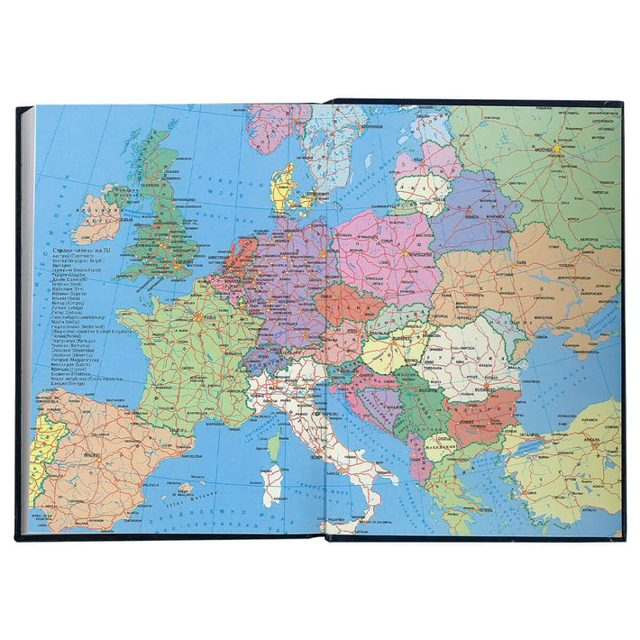 Календар-бележник Европа, с дати, A5, кожена подвързия, син