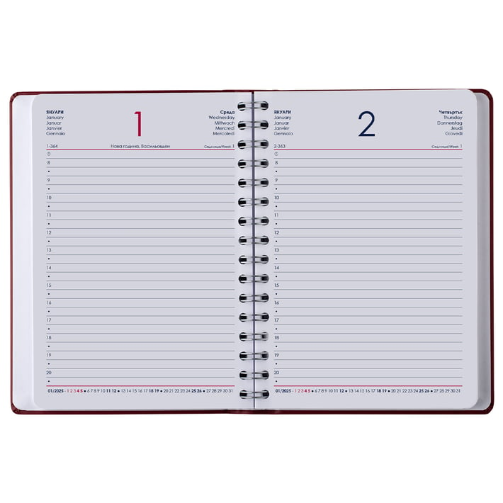 Календар-бележник, А5, с дати, със спирала и ластик, луксозен, черен