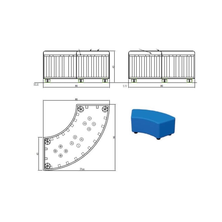 RFG Табуретка Curve, 90 х 90 х 43H, екокожа, жълта