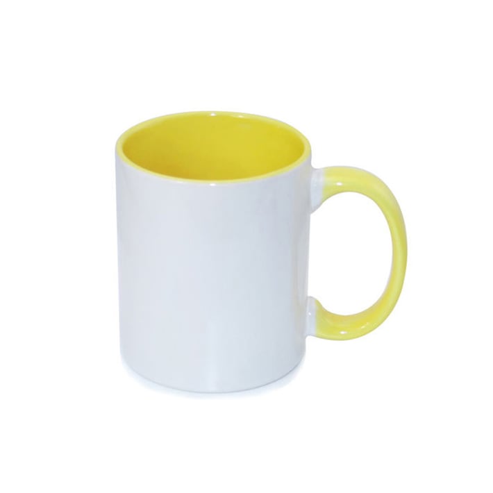 BESTSUB Чаша с цветна вътрешност и дръжка, 330 ml, жълта, с възможност за персонализация
