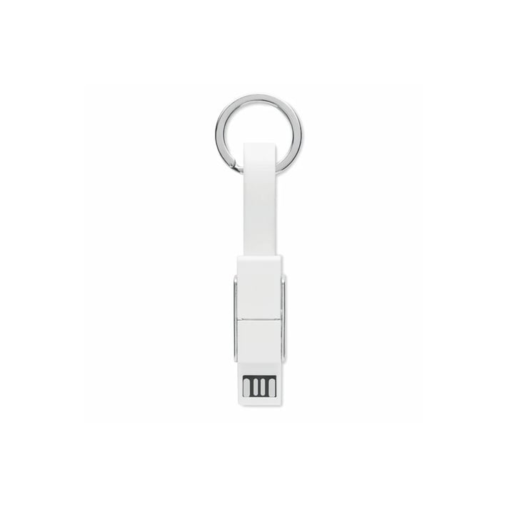 More Than Gifts Ключодържател с кабел Key C, 4 в 1, Type C, Type A, Micro USB, бял