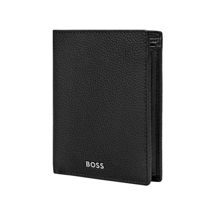 Hugo Boss Портфейл Classic Grained, вертикален, с капак, черен