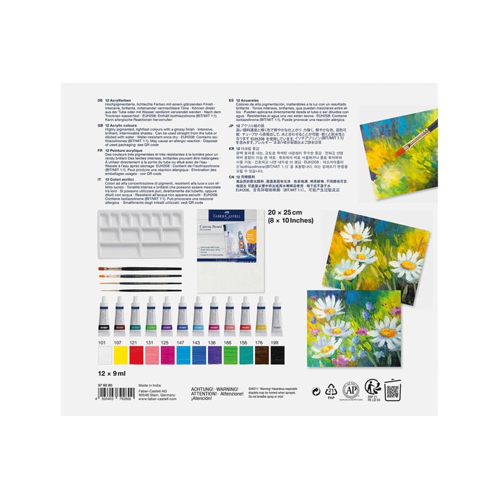 Faber-Castell Акрилни бои Creative Studio, 18 броя, с платно за рисуване