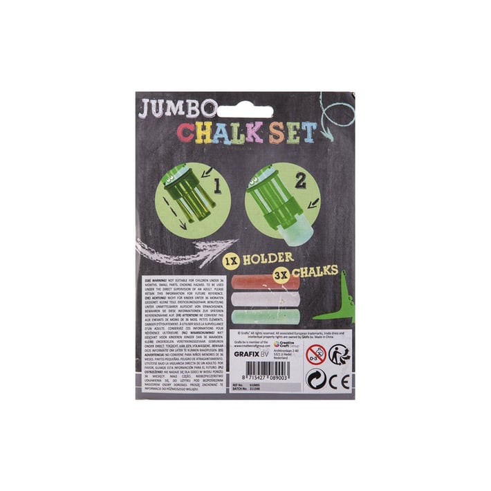 Grafix Държач за тебешири Jumbo, с включени 3 тебешира, в блистер, асорти