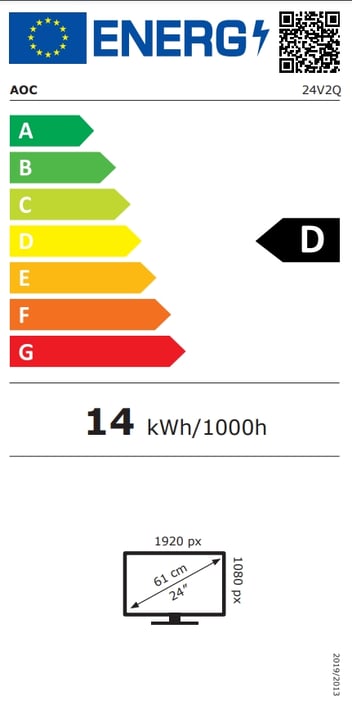 AOC Монитор 24V2Q, 23.6'', LED, 1920 x 1080, 250 cd/m2, 4 ms, HDMI, черен