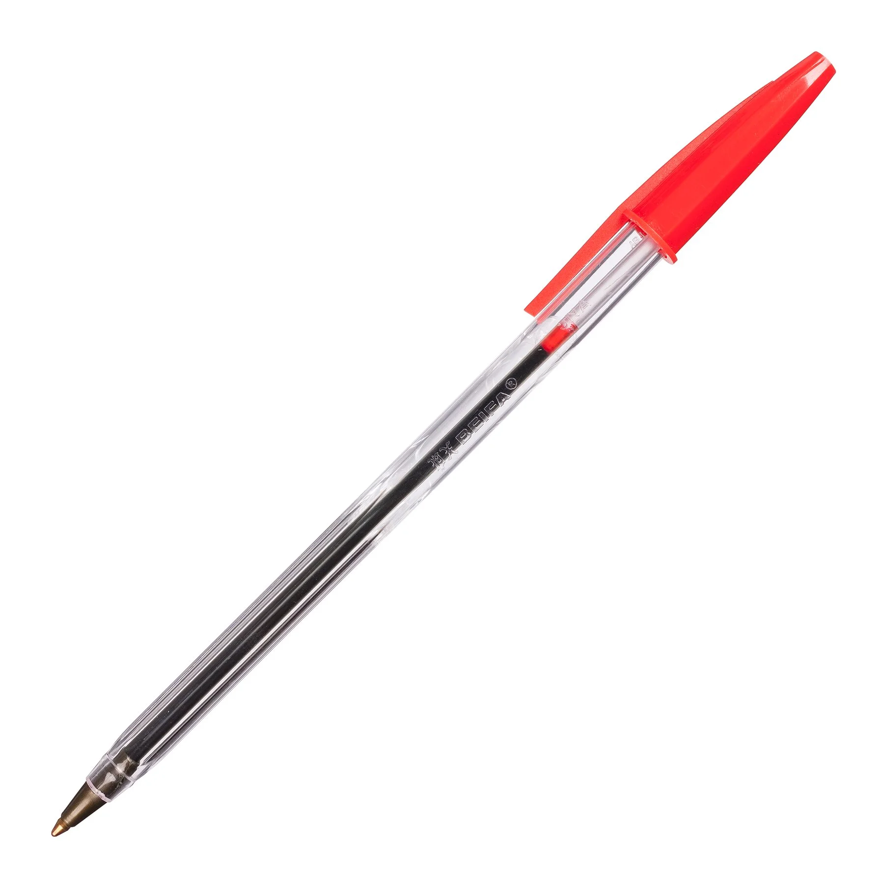 Beifa Ballpoint Pen, transparent body, red, 1 pc