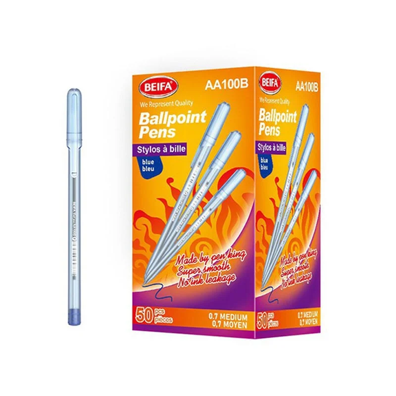 Beifa pen AA100B-50B2, 0.7 mm, transparent, blue ink, 50 pcs