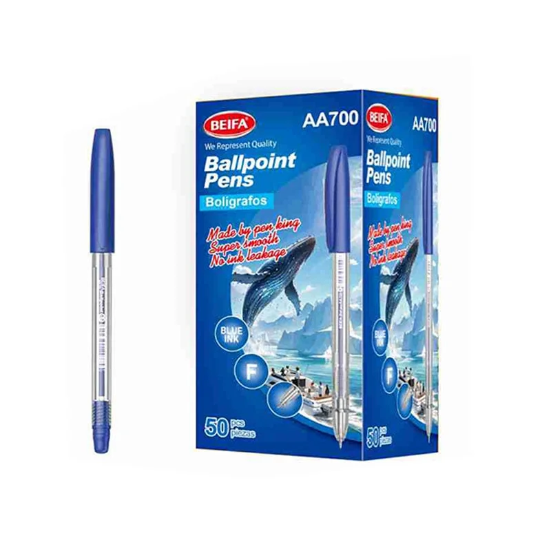 Beifa pen AA700-50B2, 0.7 mm, transparent, blue ink, 50 pcs