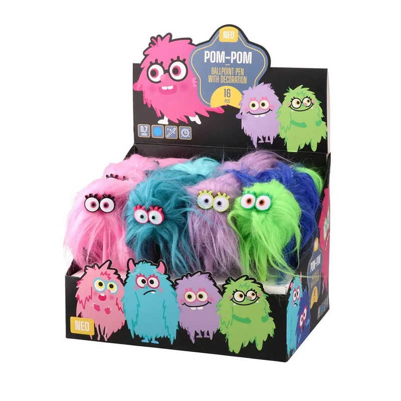 Sazio Pom-Pom Pen, with Monster Decoration, Assorted, 1 Piece