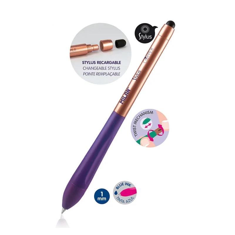 Milan Ballpoint Pen Stylus Copper, automatic, 1.0 mm, assorted colours, blue ink