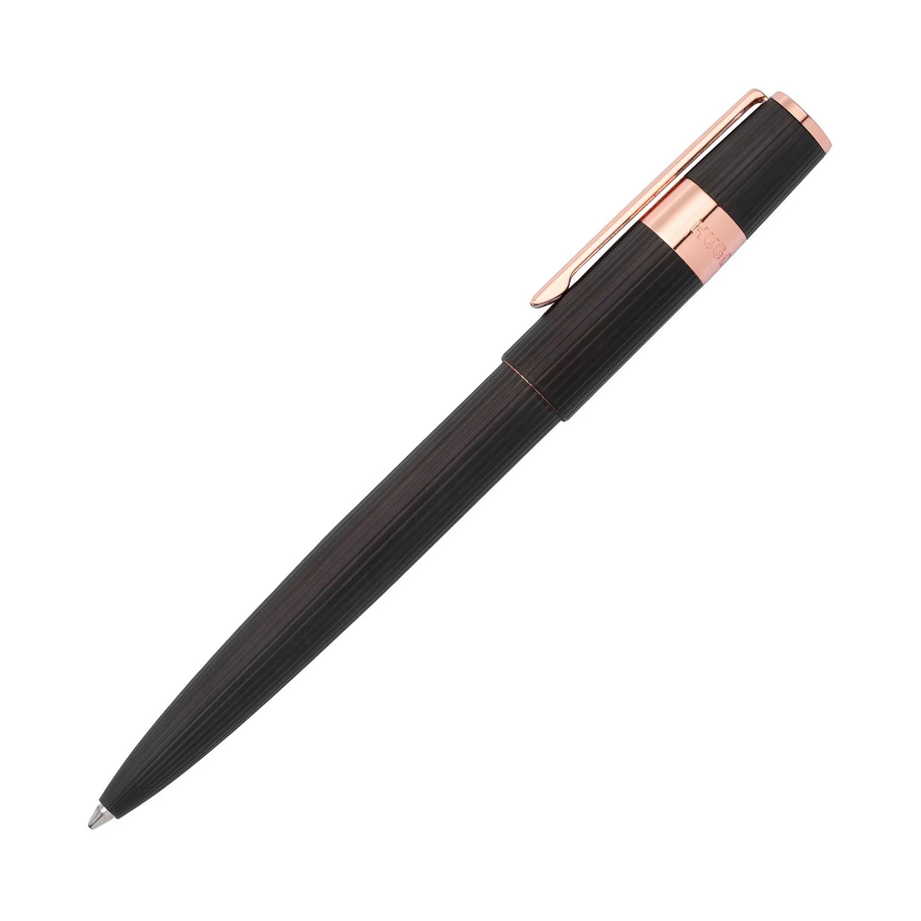 Hugo Boss Ballpoint Pen Gear Pinstripe, in box, black with rose gold elements