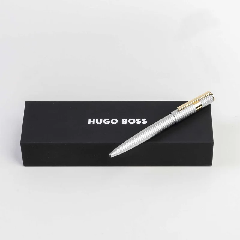Hugo Boss Химикалка Gear Pinstripe, в кутия, сребристо-златиста