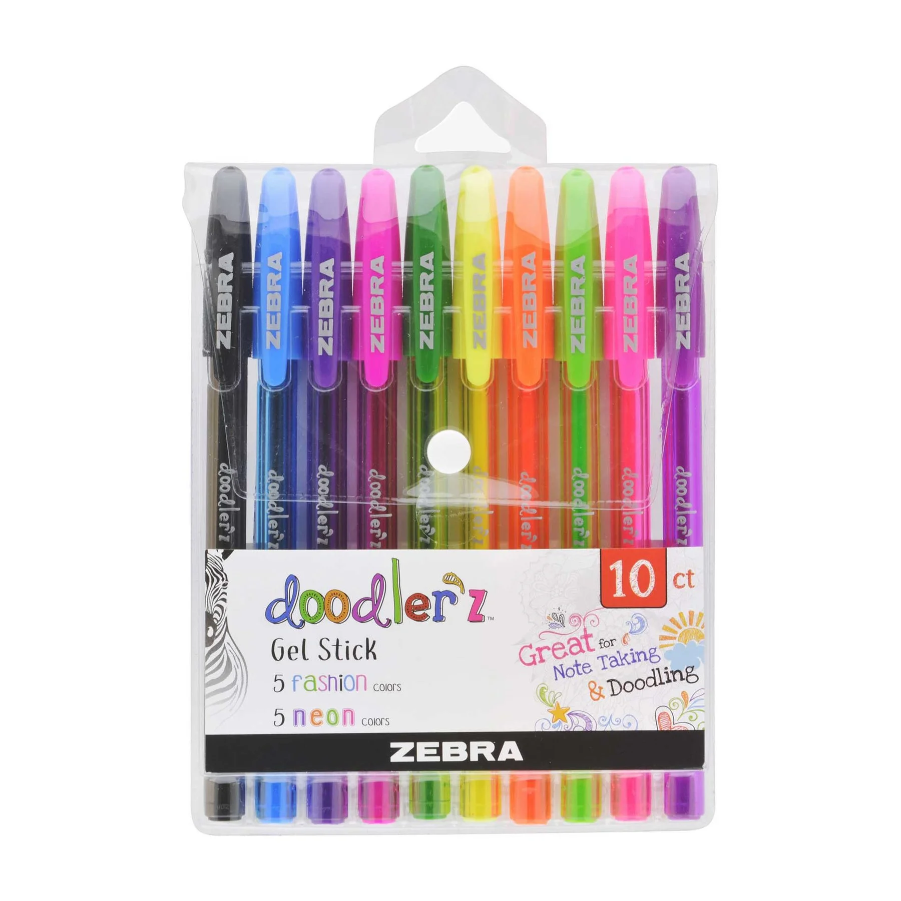 Zebra Gel Roller Doodler’z Gel Stick, 1.0 mm, neon, 10 colours