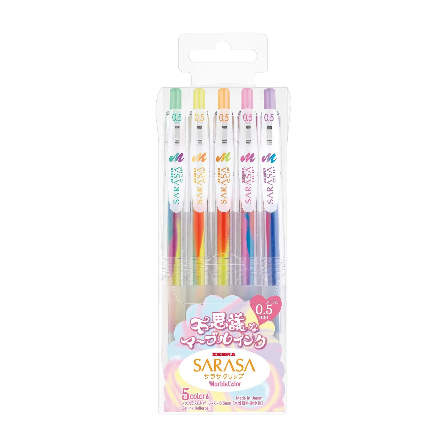 Zebra Gel roller Sarasa Clip Mango, automatic, 0.5 mm, 5 marble colours
