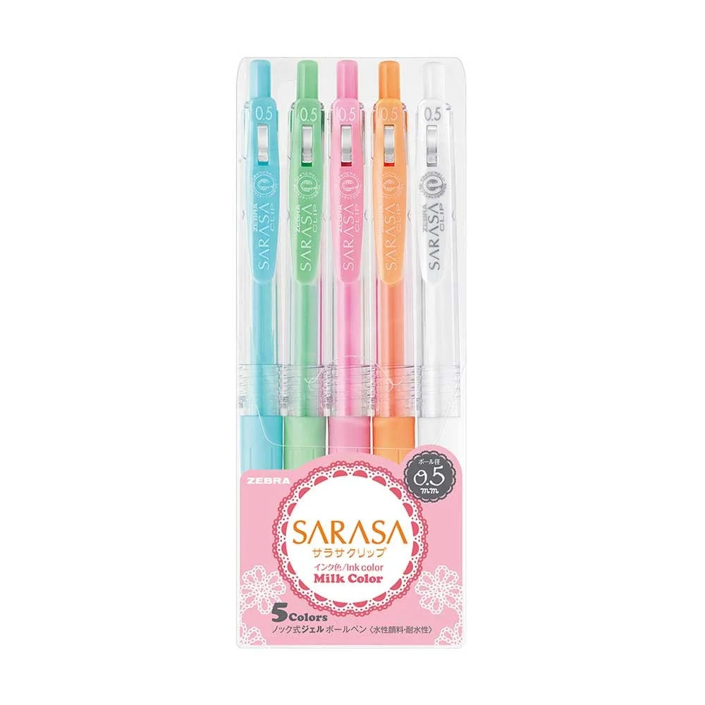 Zebra Gel roller Sarasa Clip Milk, retractable, 0.5 mm, 5 colors