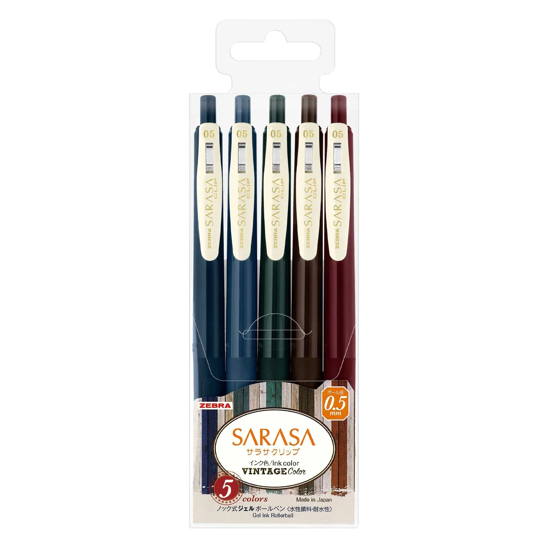 Zebra Gel roller Sarasa Clip Vintage, automatic, 0.5 mm, 5 colours