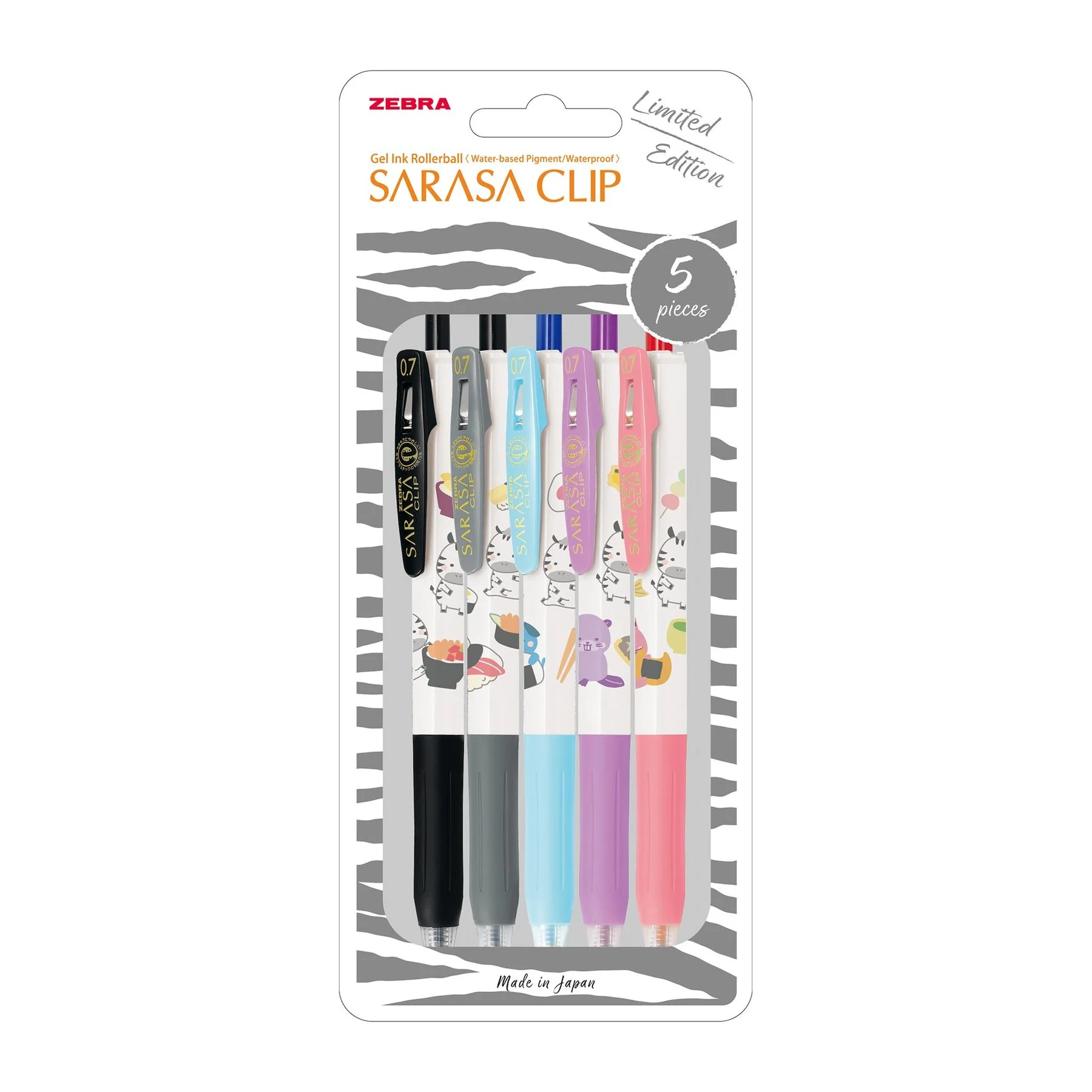 Zebra Gel Roller Sarasa Clip Kawaii, 0.7 mm, 5 pcs, 4 colors