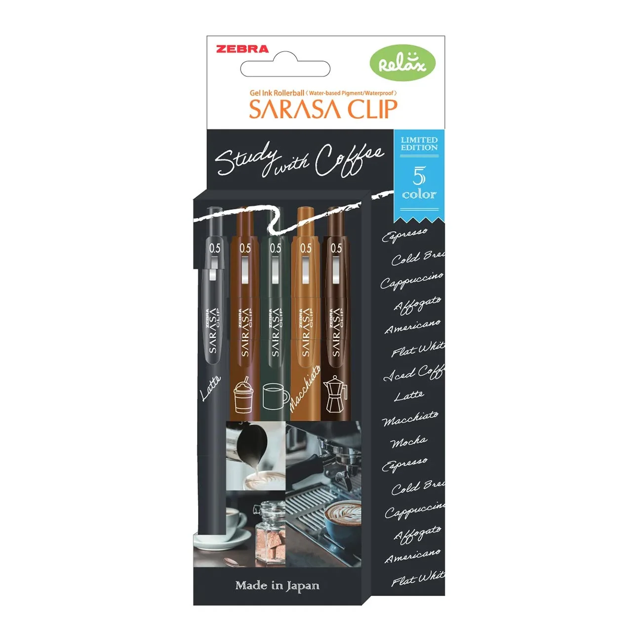 Zebra Gel roller Sarasa Clip Coffee, 0.5 mm, 5 colors
