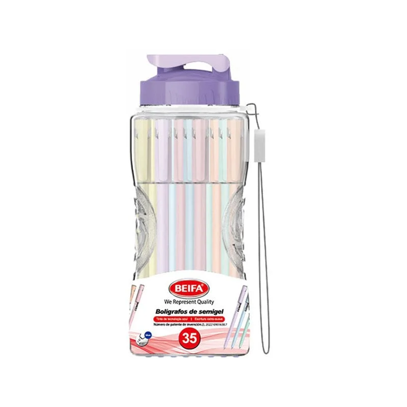 Beifa gel roller TA602-35V, in bottle, 0.7 mm, blue ink, assorted, 35 pcs