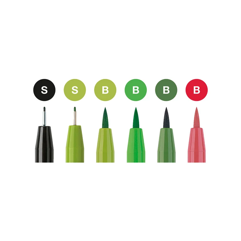 Faber-Castell Pitt Artist marker, calligraphy set, 6 green colors