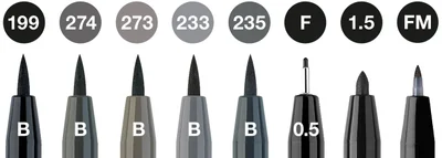 Faber-Castell Brush pen Pitt Artist, black-gray, 8 pieces