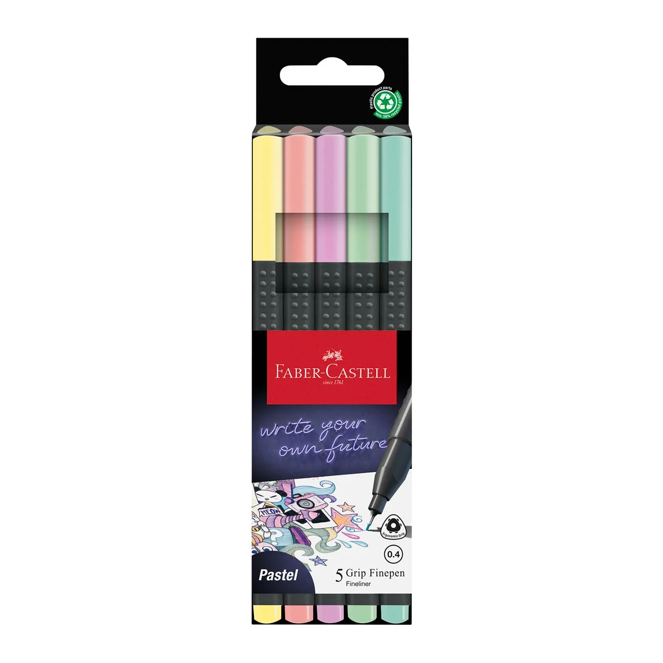 Faber-Castell Grip Fineliner, 0.4 mm, pastel, 5 colors