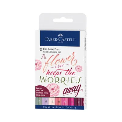 Faber-Castell Set Sweet Love - Pitt Artist Brush Pen, 8 colors and Gipta Sweet Love Notebook A4, white