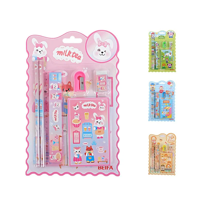 Beifa kids stationery set with notebook, 6 pcs, assorted