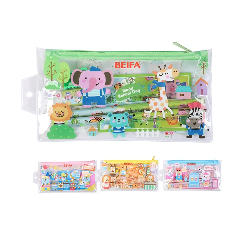 Beifa kids stationery set with pencil case, 7 pcs, assorted