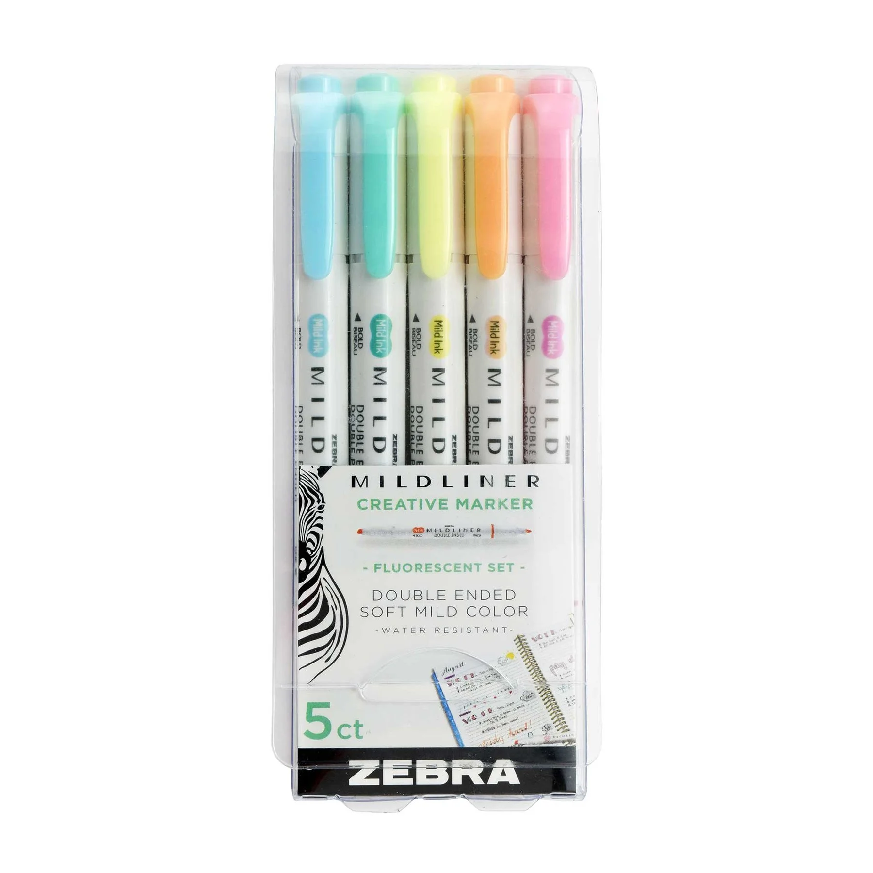 Zebra Highlighter Mildliner Fluorescent, double, 5 colors