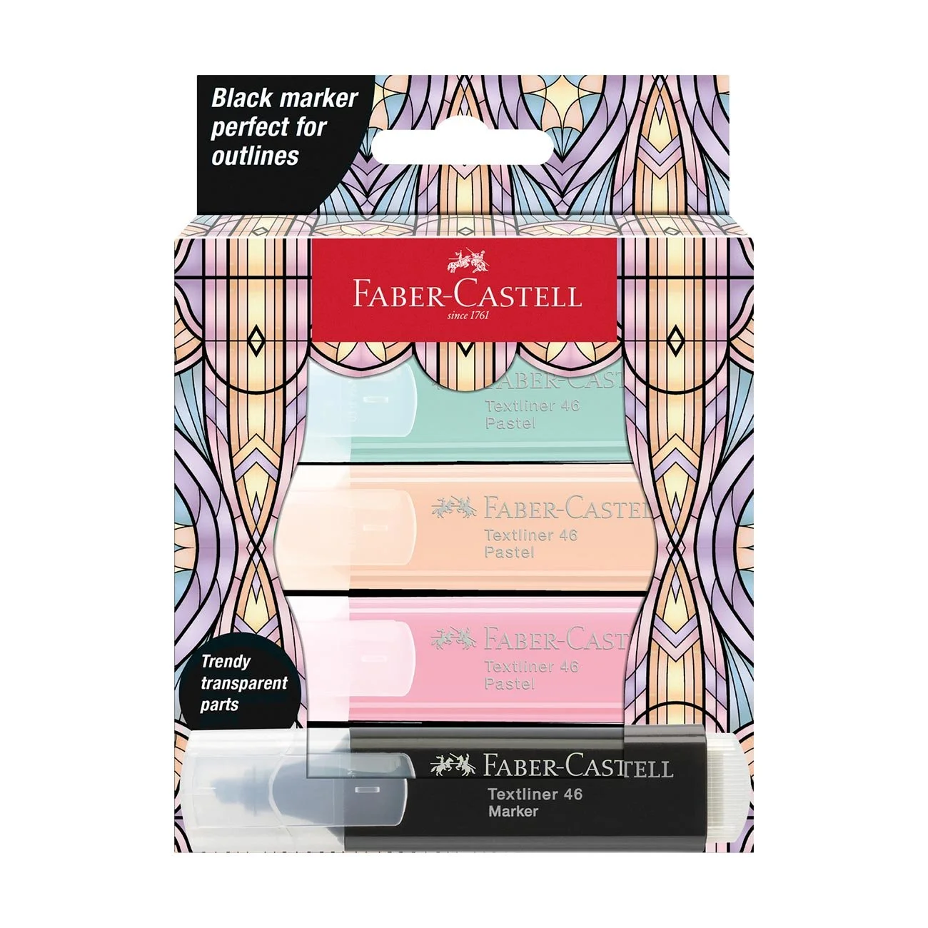 Highlighters Faber-Castell, 1 black and 3 pastel colors