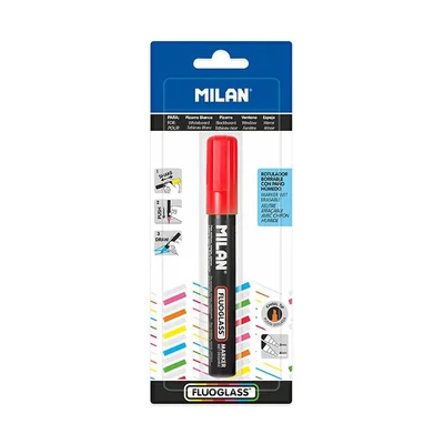 Milan Marker Fluoglass, chisel, erasable, red