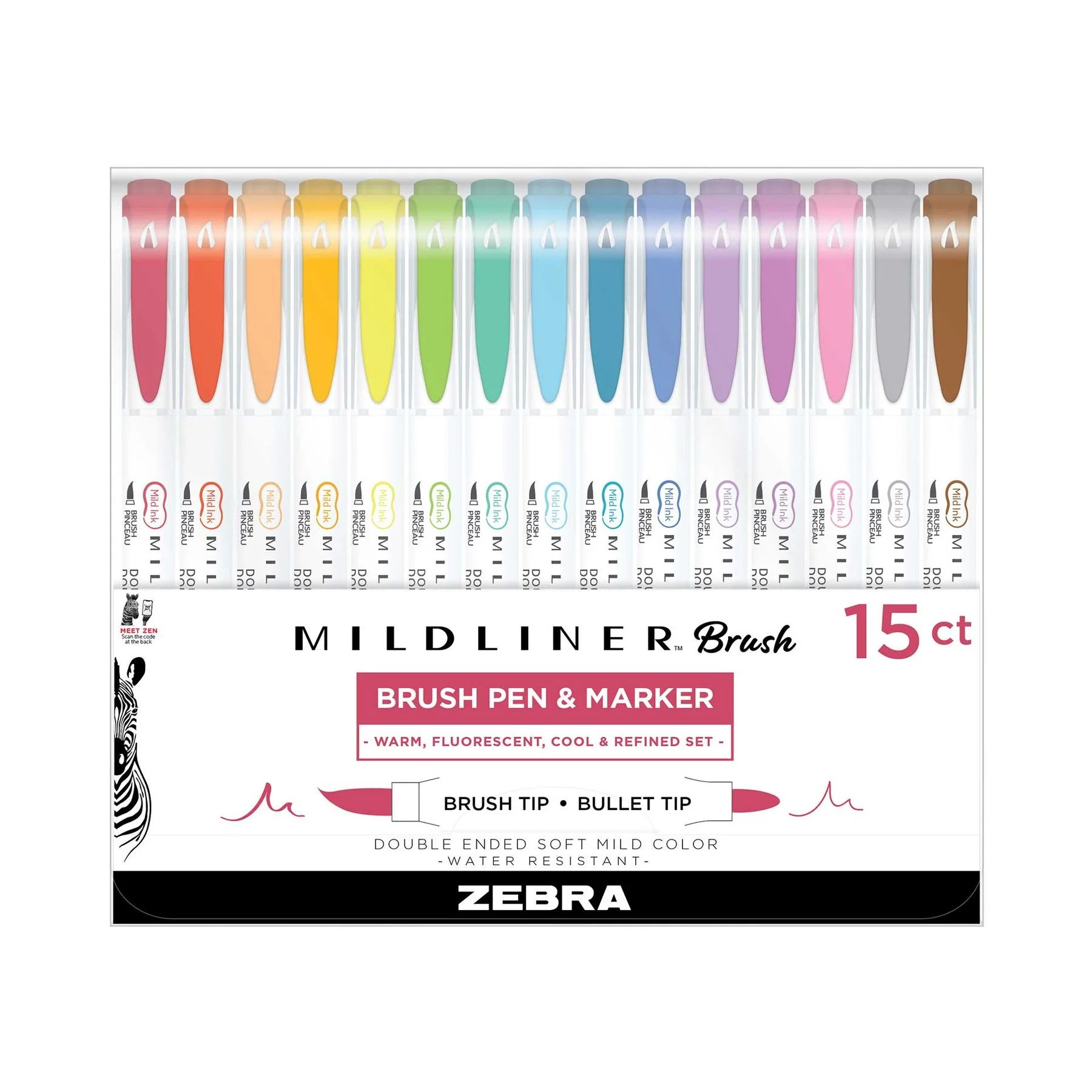 Zebra Mildliner Brush & Marker 15PK, 15 colors