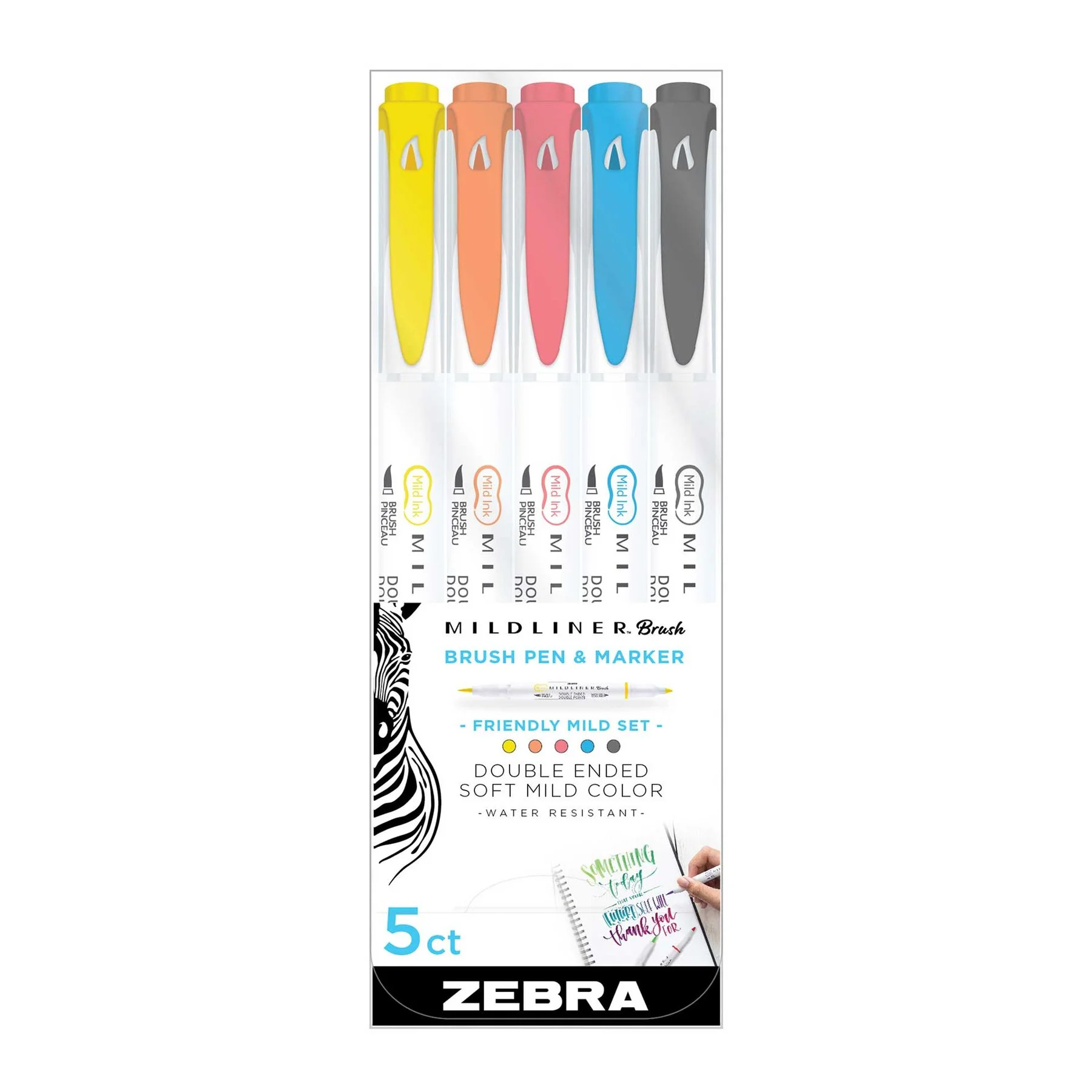 Zebra Brush marker Mildliner Brush&Marker Friendly, 5 colors