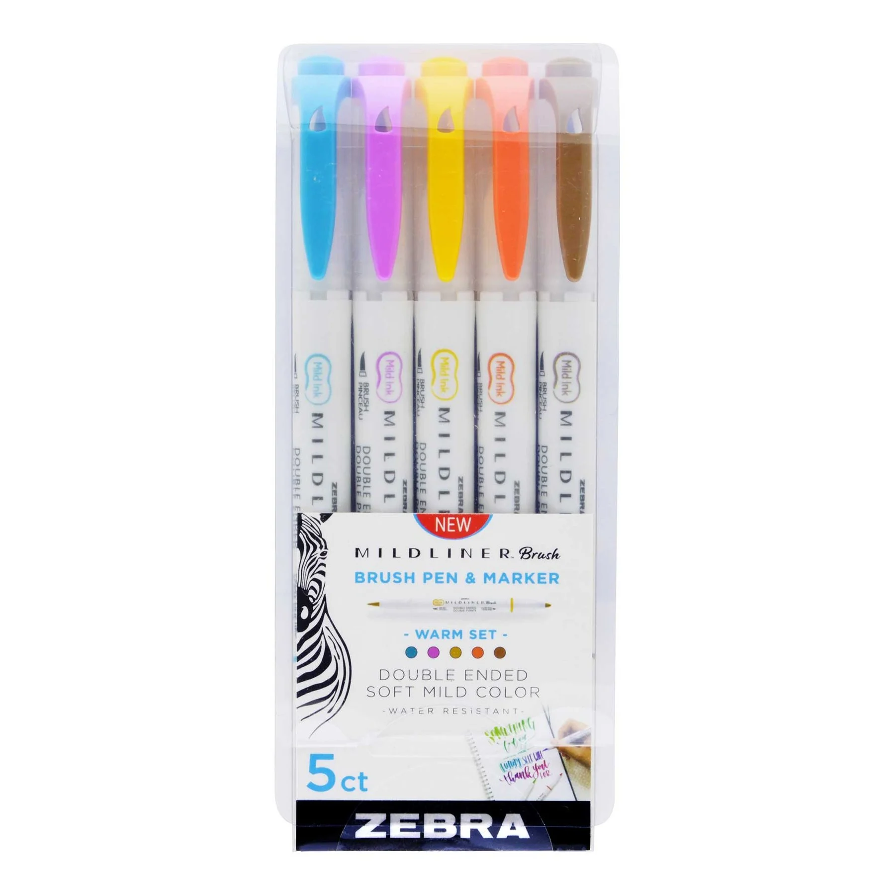 Zebra Brush Marker Mildliner Brush&Marker Warm, 5 colours