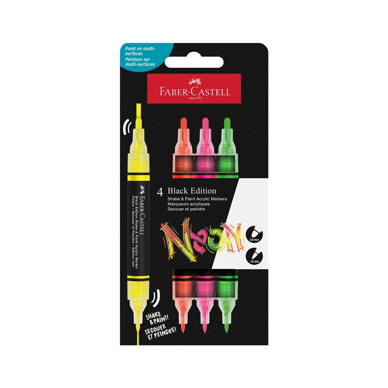 Faber-Castell Acrylic Marker Black Edition, 4 neon colours