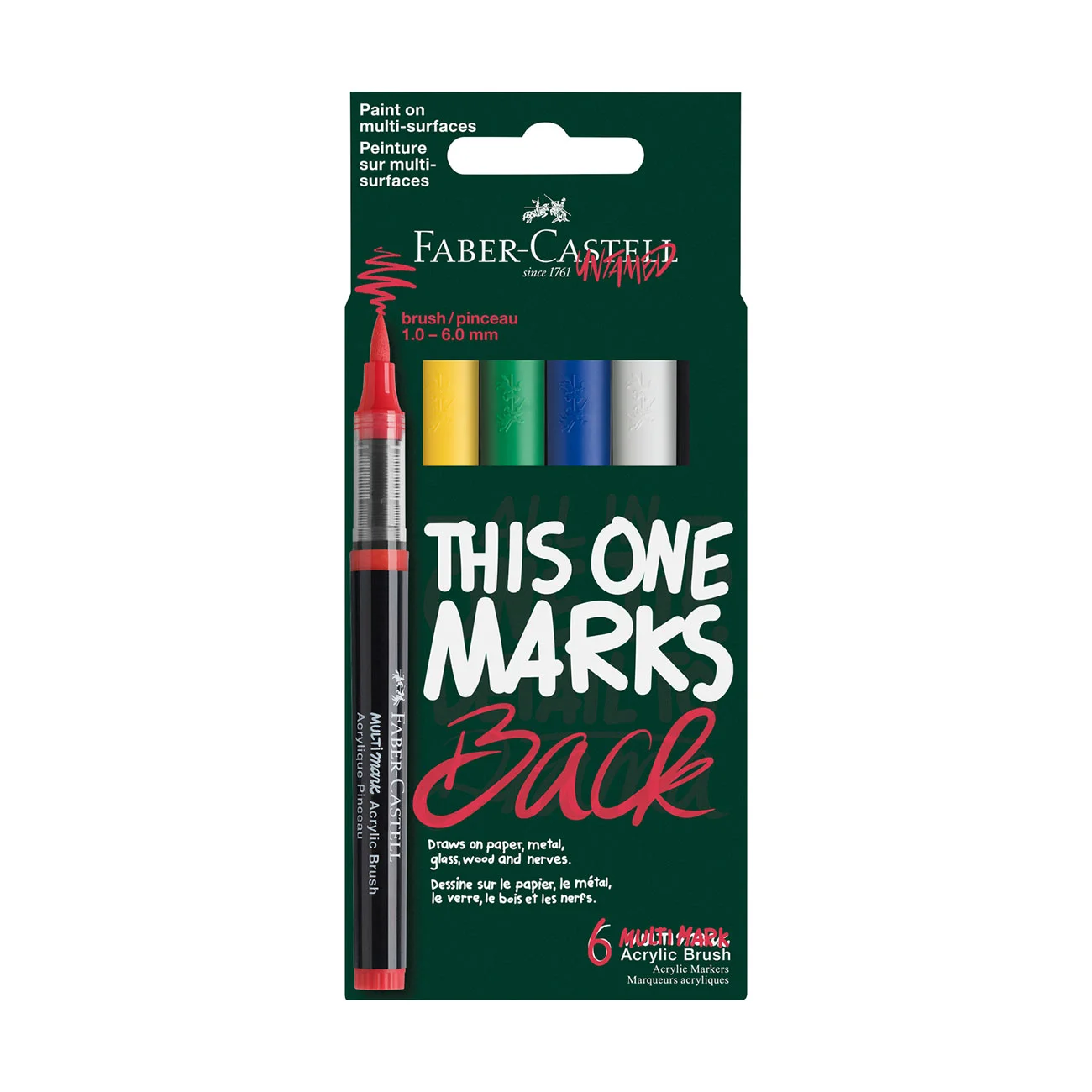 FABER-CASTELL MULTIMARK ACRYLIC BRUSH MARKERS 6 PCS PRIMARY