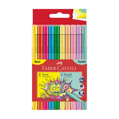 Faber-Castell Felt-tip Pens Grip, 5 neon + 5 pastel