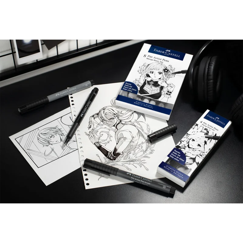 Faber-Castell Fineliners Pitt Artist Pen, Drawing Manga, 4 pieces (XS, F, S, B)