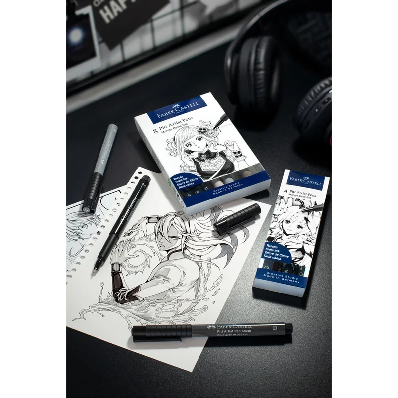 Faber-Castell Pitt Artist Pen markers, 8 colors, Manga Set