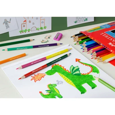 Faber-Castell Цветни моливи Замък, 24 + 6 цвята, с включена острилка