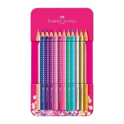 Faber-Castell Colour pencils Sparkle, in metal pink tin, 12 colors