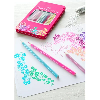 Faber-Castell Colour pencils Sparkle, in metal pink tin, 12 colors