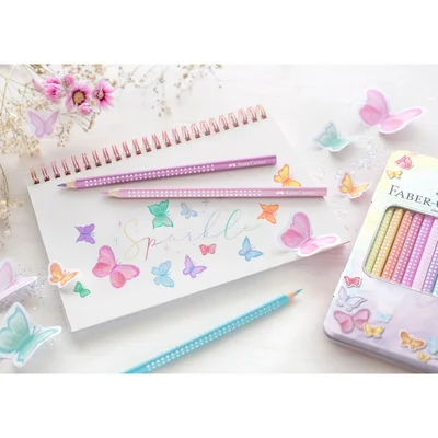 Faber-Castell Sparkle Pencils, 12 pastel colors, in metal case
