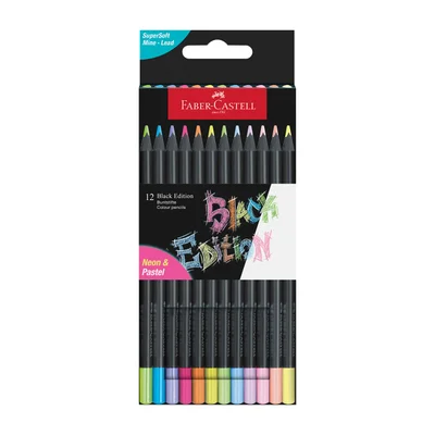 Faber-Castell Pencils Black Edition, 12 neon and pastel colors
